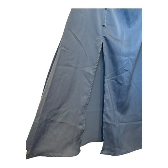 NWT SOLID COWL NECK SLIT MIDI DRESS side row of buttons, Cider in blue size S - Picture 13 of 15